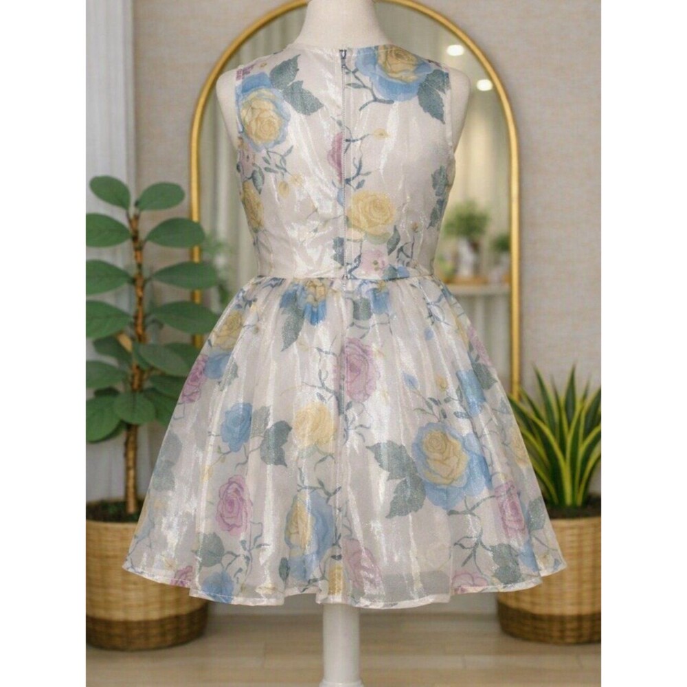 Rose Gal Women’s Plunging Neck Flower See-Through Back Tulle Dress Size 6 - Picture 3 of 5